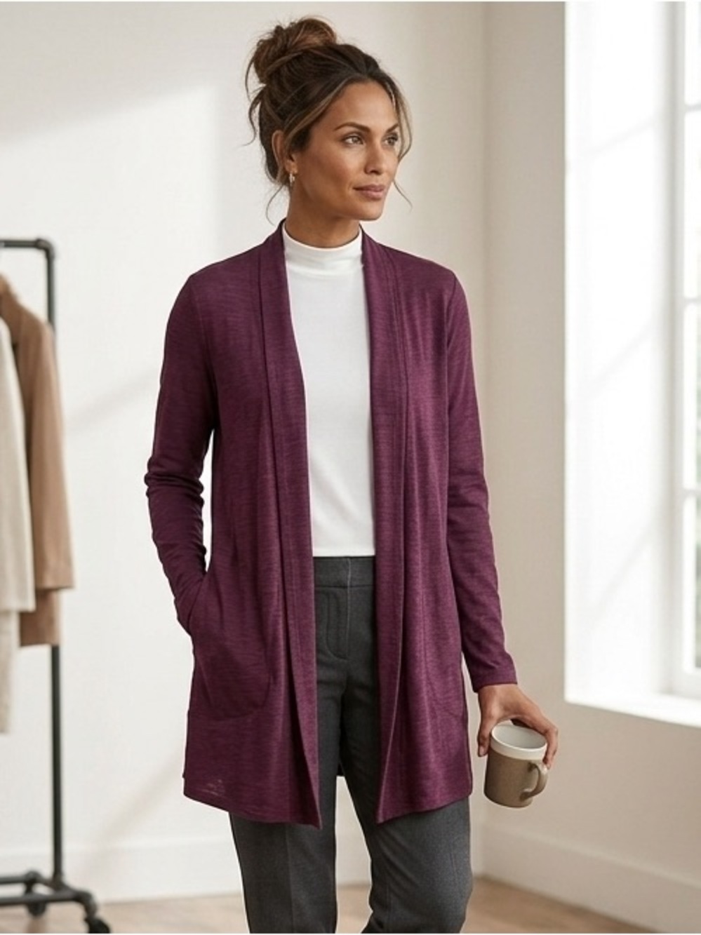 Chico's Plum Open-Front Lightweight Cardigan